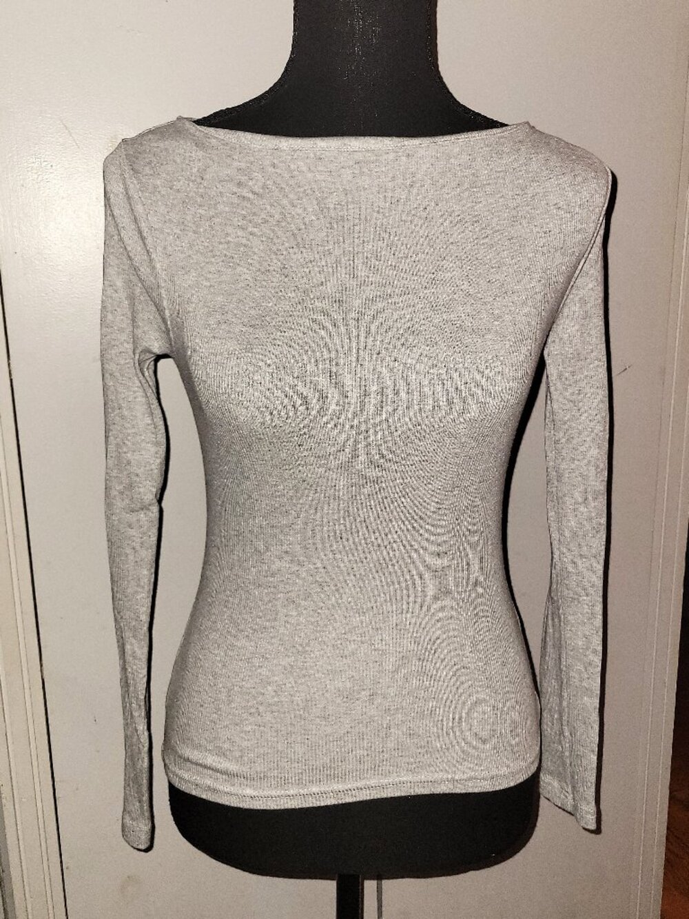JCrew Heathered Gray Ribbed Boatneck T-Shirt - XS